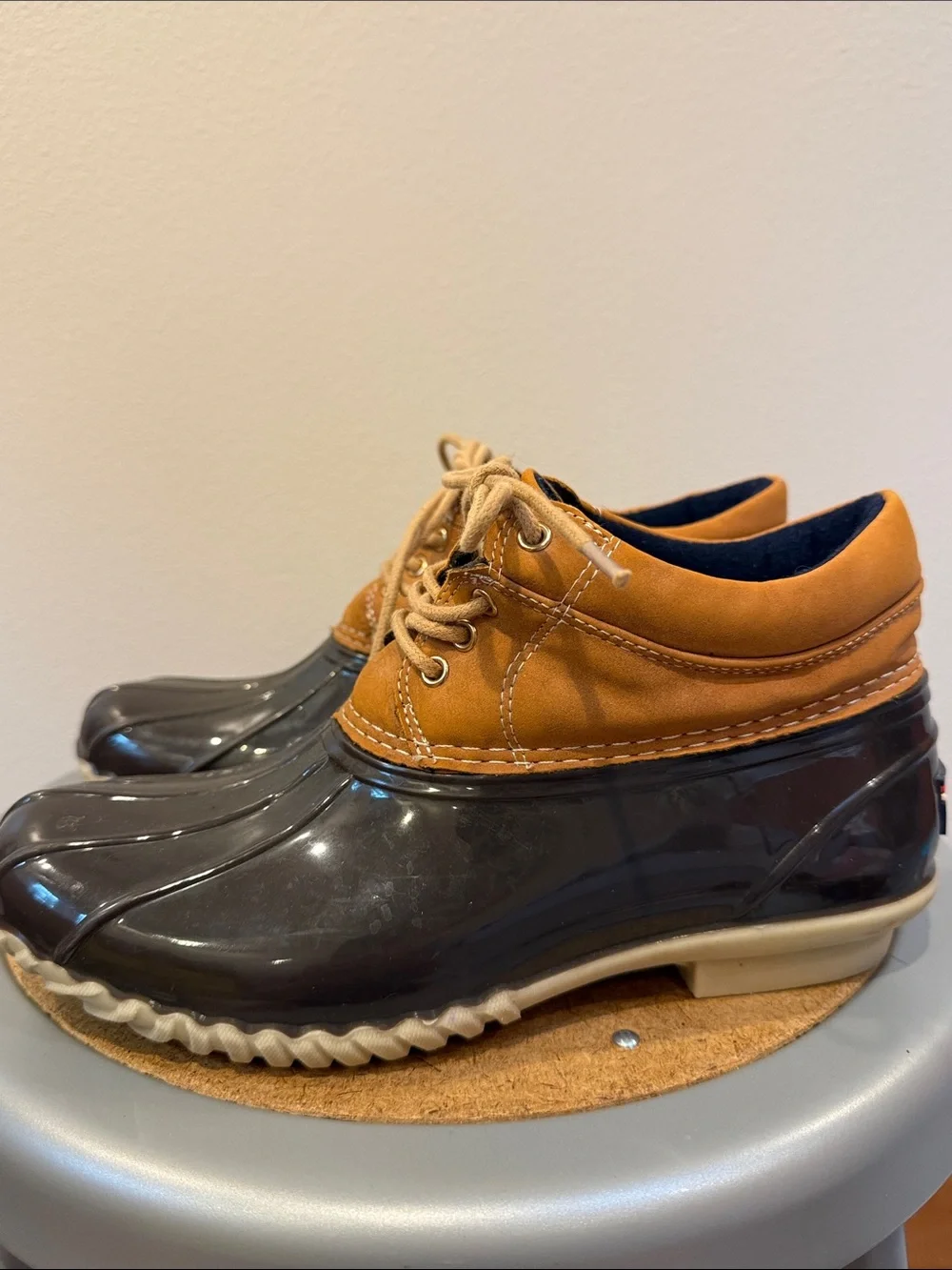 Tommy Hilfiger Brown and Tan Duck Boots - Lace-Up Waterproof Style